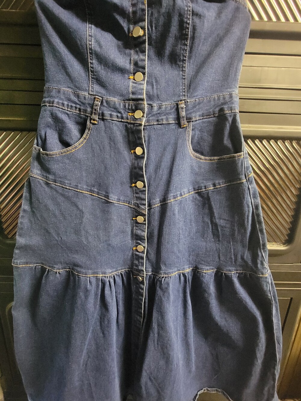 SHEIN Dark Blue Denim Button-Front Midi Dress
